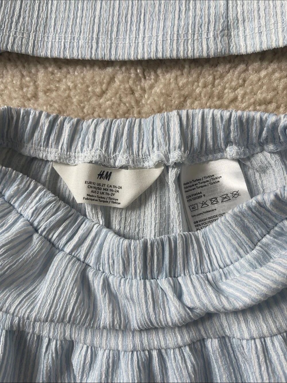 H&M Light Blue & White Striped Elastic-Waist Skirt Set